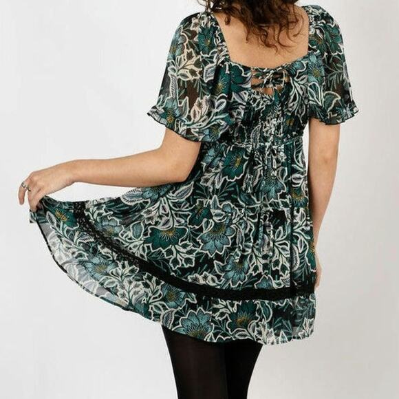 NWT B.O.G. Band of the Free Maisie Floral Mini Dress Sz. XS [2] Black Emerald - Picture 6 of 11